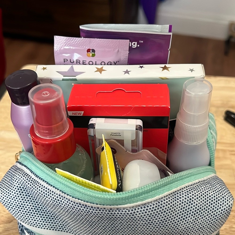 Mystery make up bag with skin care and hair comes with a full size product
